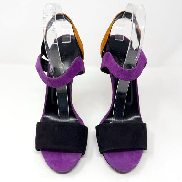 Gucci Liberty Heels Black Purple Gold Sandals EU 40 US 9.5- 10 Runway Shoes - Picture 3 of 10